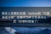 很多人忽略的关键：heiliao和“万里长征小说”这类词为什么会被绑在一起（别被标题骗了）