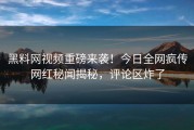 黑料网视频重磅来袭！今日全网疯传网红秘闻揭秘，评论区炸了