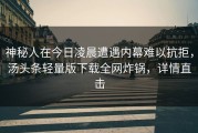 神秘人在今日凌晨遭遇内幕难以抗拒，汤头条轻量版下载全网炸锅，详情直击