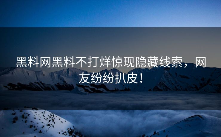 黑料网黑料不打烊惊现隐藏线索，网友纷纷扒皮！