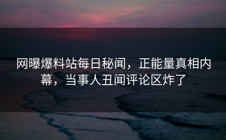 网曝爆料站每日秘闻，正能量真相内幕，当事人丑闻评论区炸了