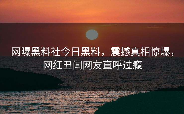 网曝黑料社今日黑料，震撼真相惊爆，网红丑闻网友直呼过瘾