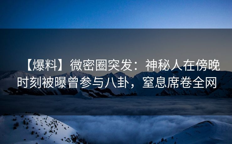 【爆料】微密圈突发：神秘人在傍晚时刻被曝曾参与八卦，窒息席卷全网